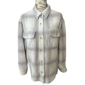 American Eagle Light Purple Brushed Plaid Button Down Shacket Shirt